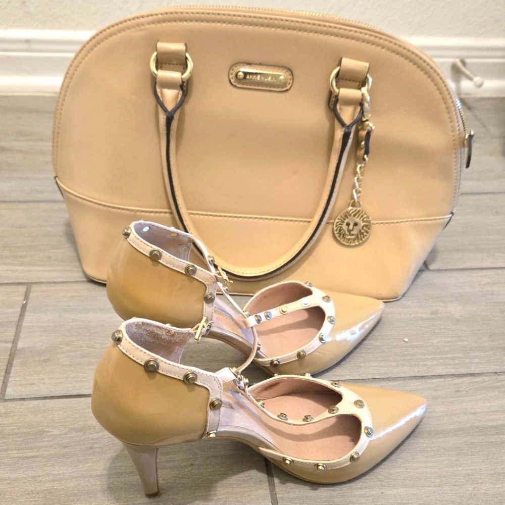 Anne Klein And Audrey Brooo Tan Women's Heels And Shoulder Purse Together